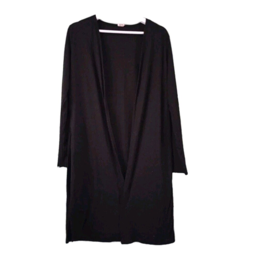 Rae Republic Women's Black Ribbed Knit Longline Cardigan Duster Open Front